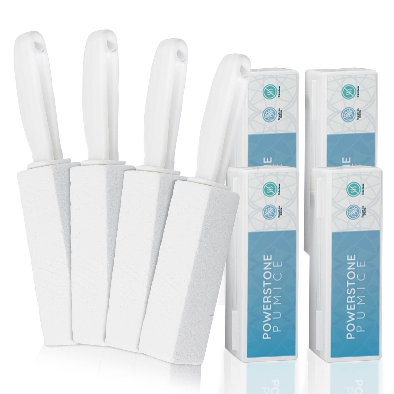 Powerstone Pumice Stone Toilet Bowl Cleaner with Handle (4-pack) - A Solution for Hard Water Stains on Toilets, Grills, Tiles, Grout & Pools